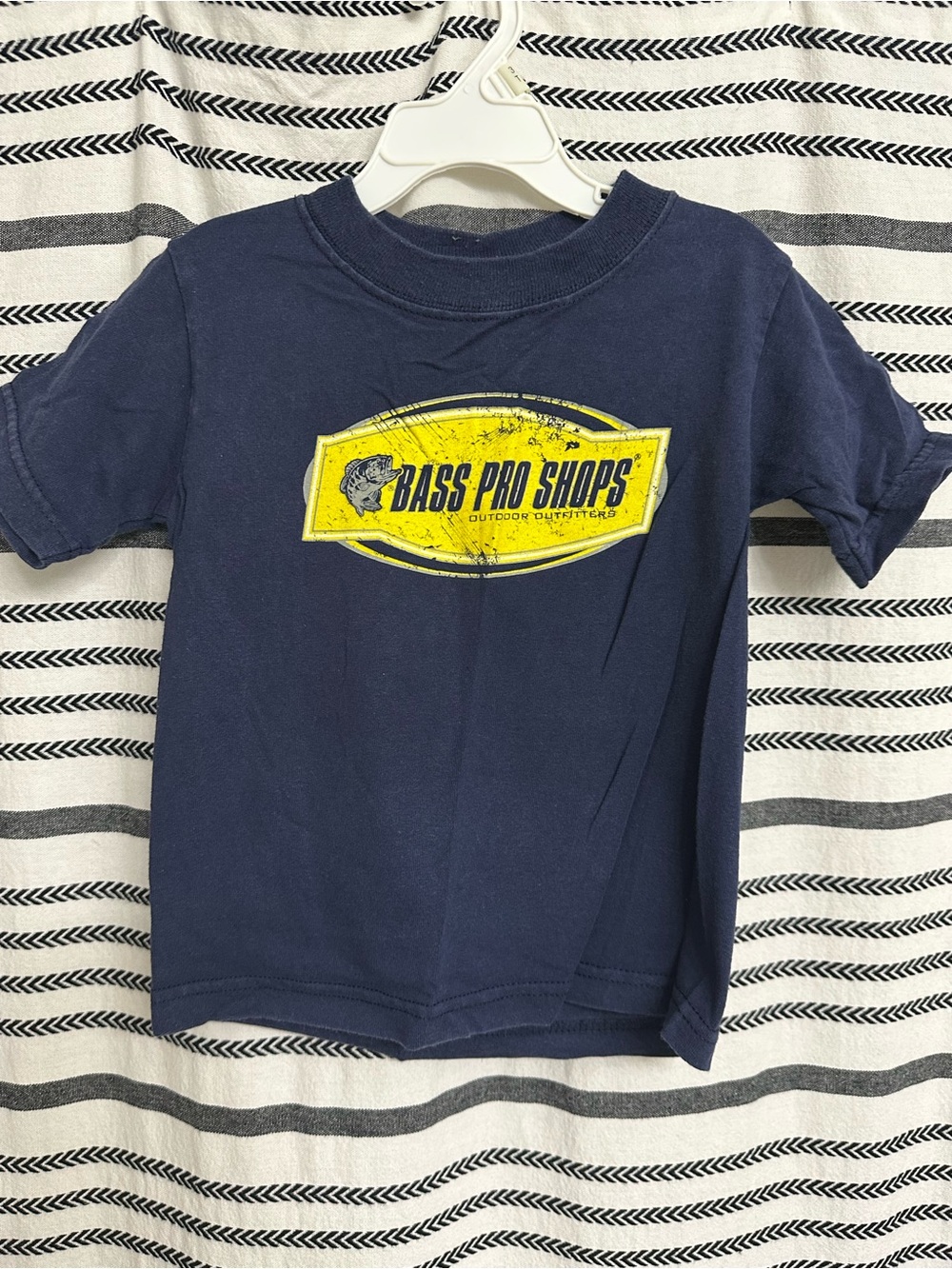 Vintage Bass Pro Shops Boys' Navy Graphic Tee - Yellow Logo-Size 3T